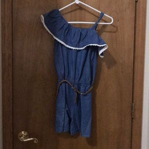 Denim blue justice romper with belt